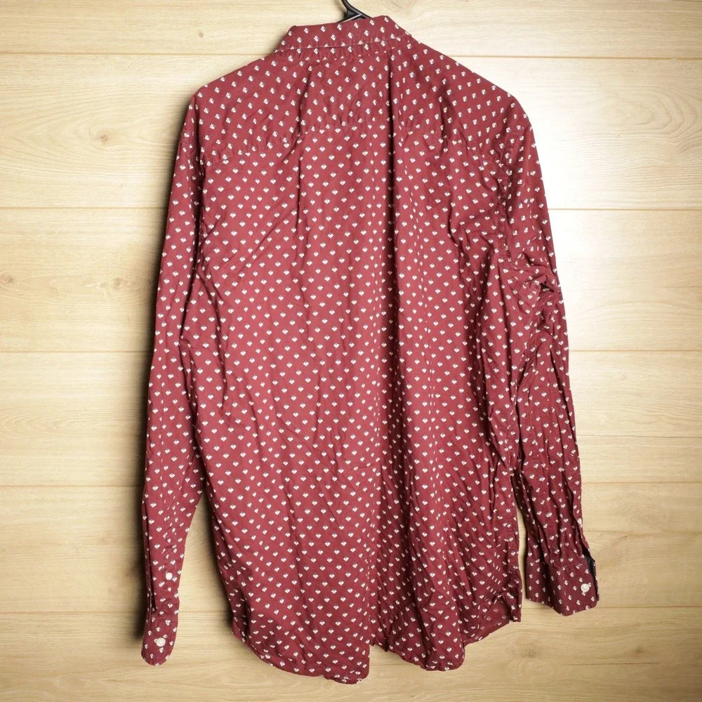 Banana Republic Mens Stretch Soft Wash Slim Fit Burgundy Print‎ Long Sleeve XL